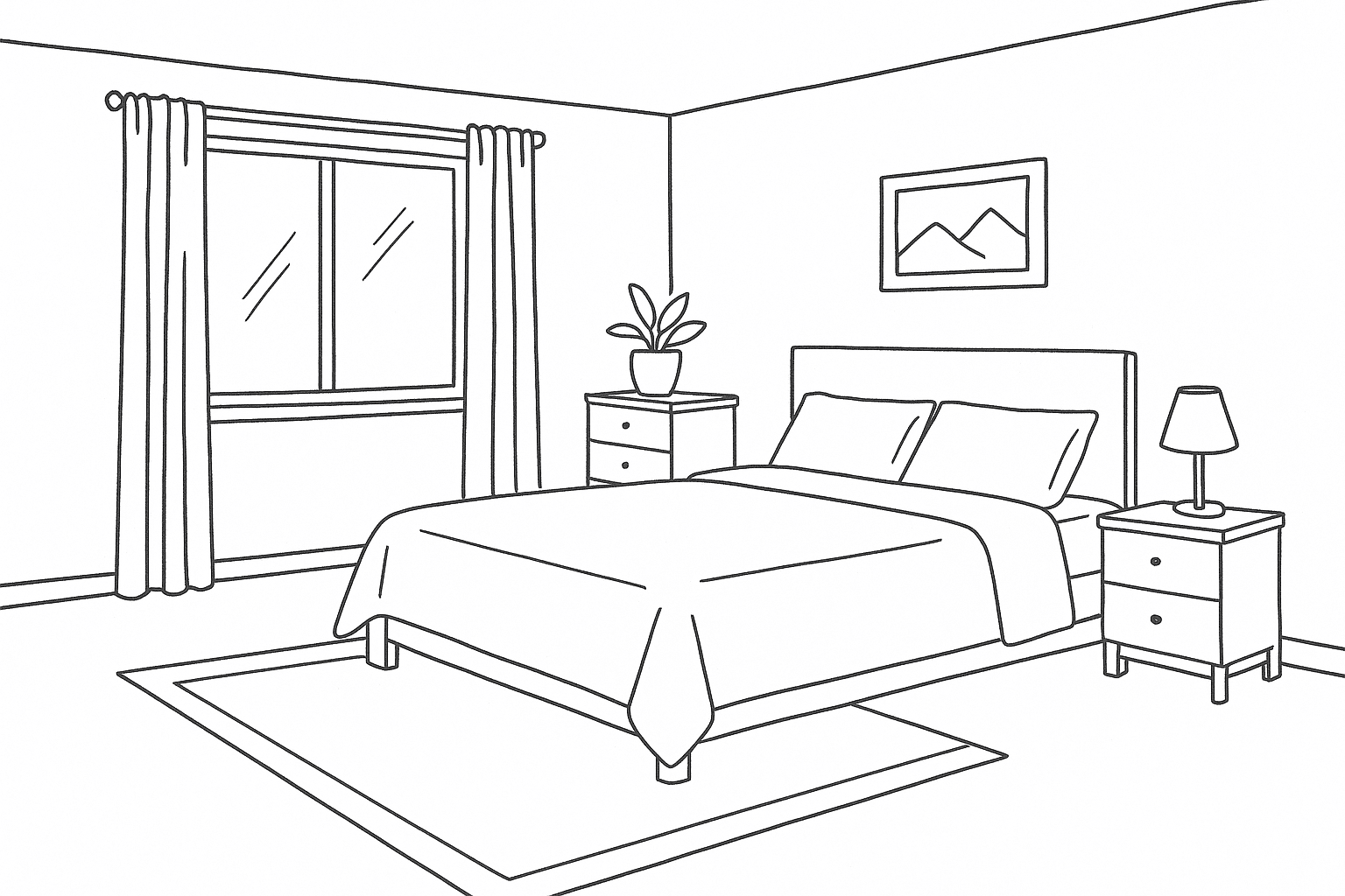 Minimalist Bedroom with Mountain Art